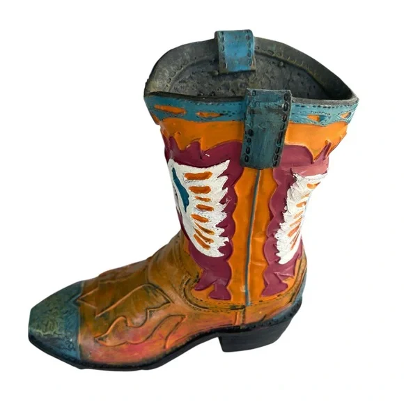 Colorful Mini Western Cowboy Boot Decor Orange, Red, Teal Turquoise, White - Picture 1 of 10